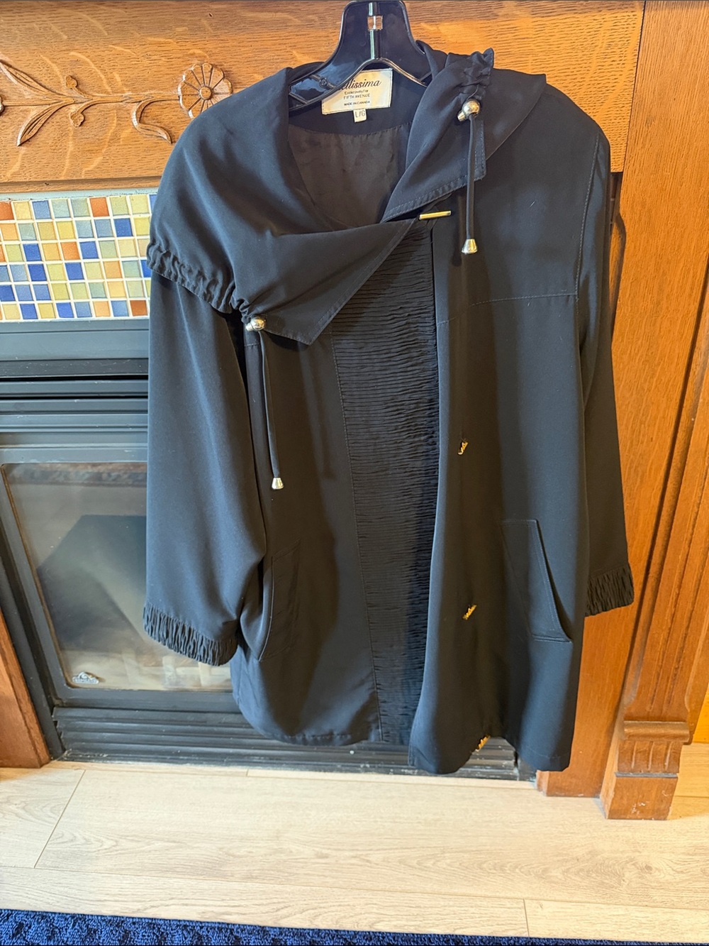 Bellissima Black Hooded Trench Coat with Drawstring